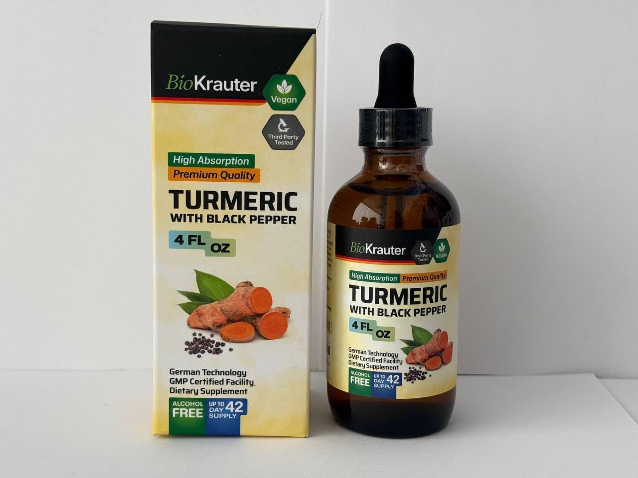 Turmeric Curcumin Supplement Tincture - 1200mg with Black Pepper Extract - Vegan Drops - Alcohol & Sugar Free - 4 Fl.Oz.