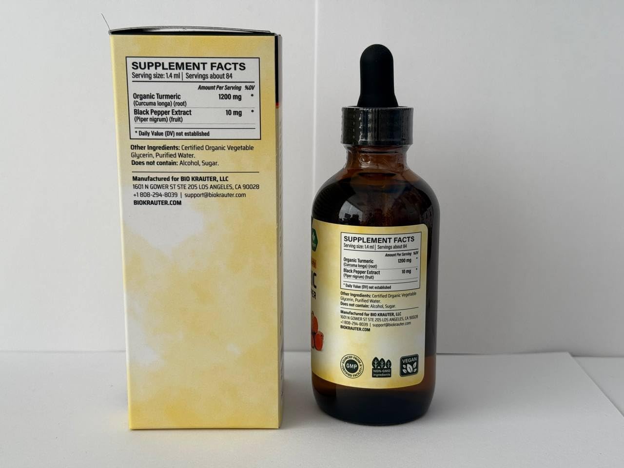 Turmeric Curcumin Supplement Tincture - 1200mg with Black Pepper Extract - Vegan Drops - Alcohol & Sugar Free - 4 Fl.Oz.