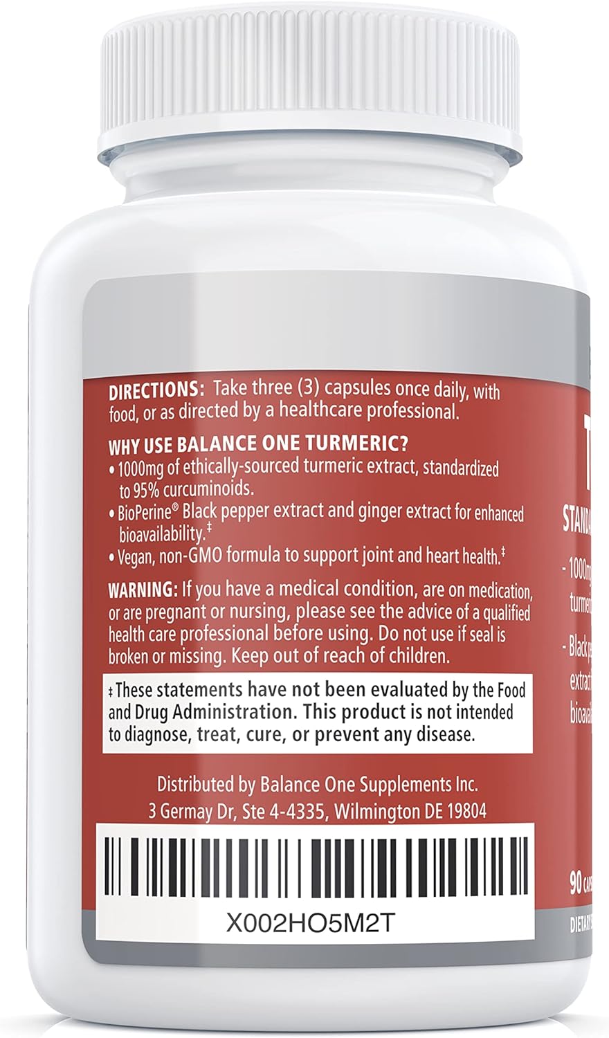 Turmeric Curcumin Supplement with 1000mg Extract, 95% Curcuminoids, Ginger, and BioPerine - Joint & Immune Support - 1 Month Supply
