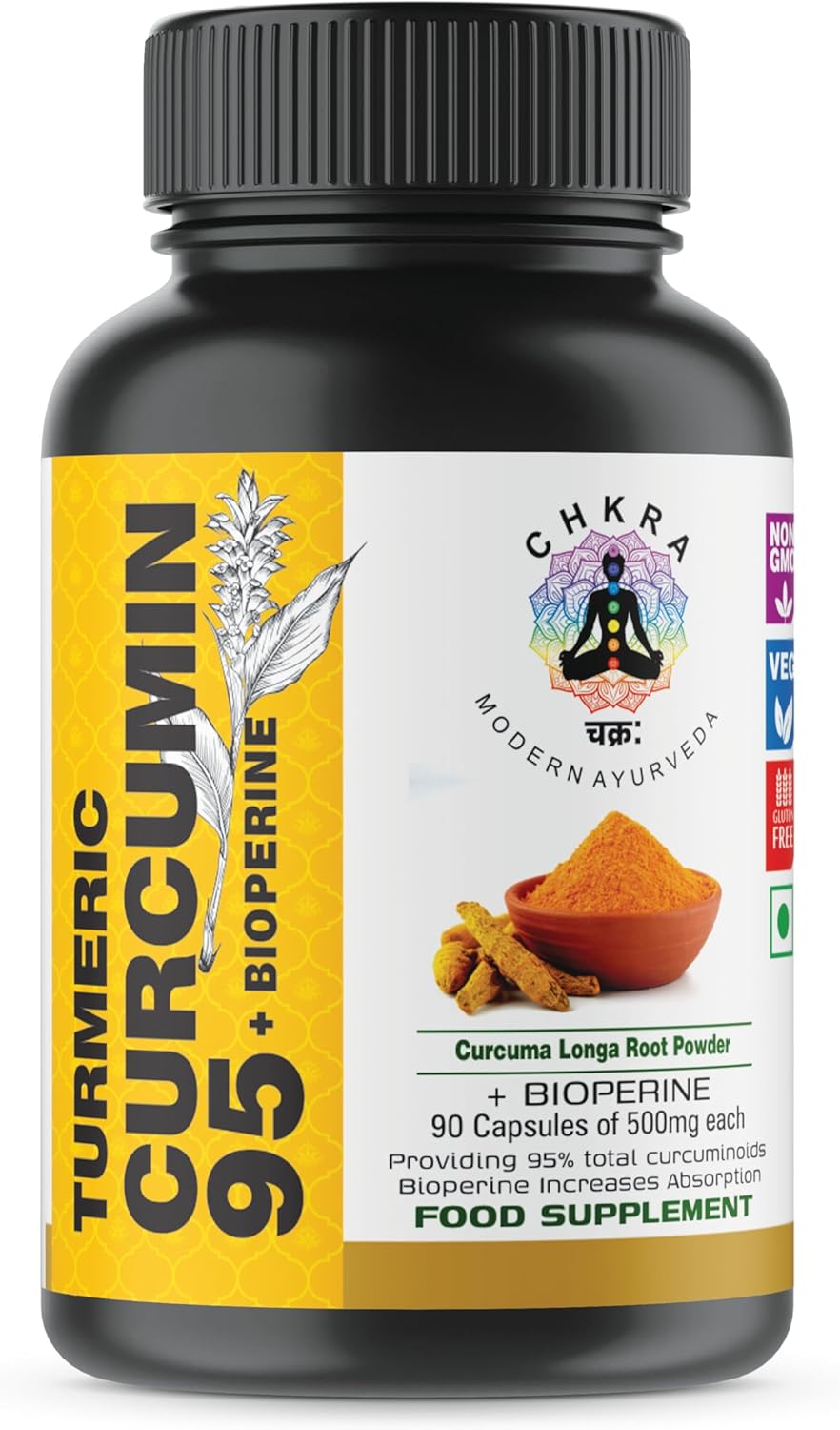 Turmeric Curcumin Supplement with BioPerine 95% Curcuminoids for Joint Support - 500mg Curcumin & Black Pepper - Vegan, Non-GMO - 90 Capsules