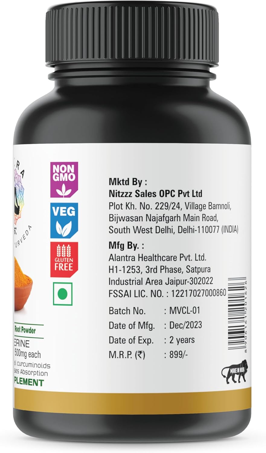 Turmeric Curcumin Supplement with BioPerine 95% Curcuminoids for Joint Support - 500mg Curcumin & Black Pepper - Vegan, Non-GMO - 90 Capsules