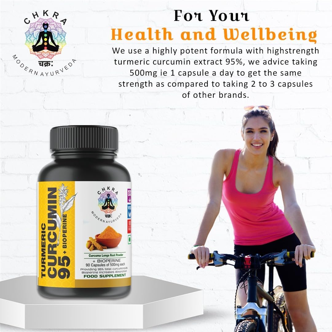 Turmeric Curcumin Supplement with BioPerine 95% Curcuminoids for Joint Support - 500mg Curcumin & Black Pepper - Vegan, Non-GMO - 90 Capsules