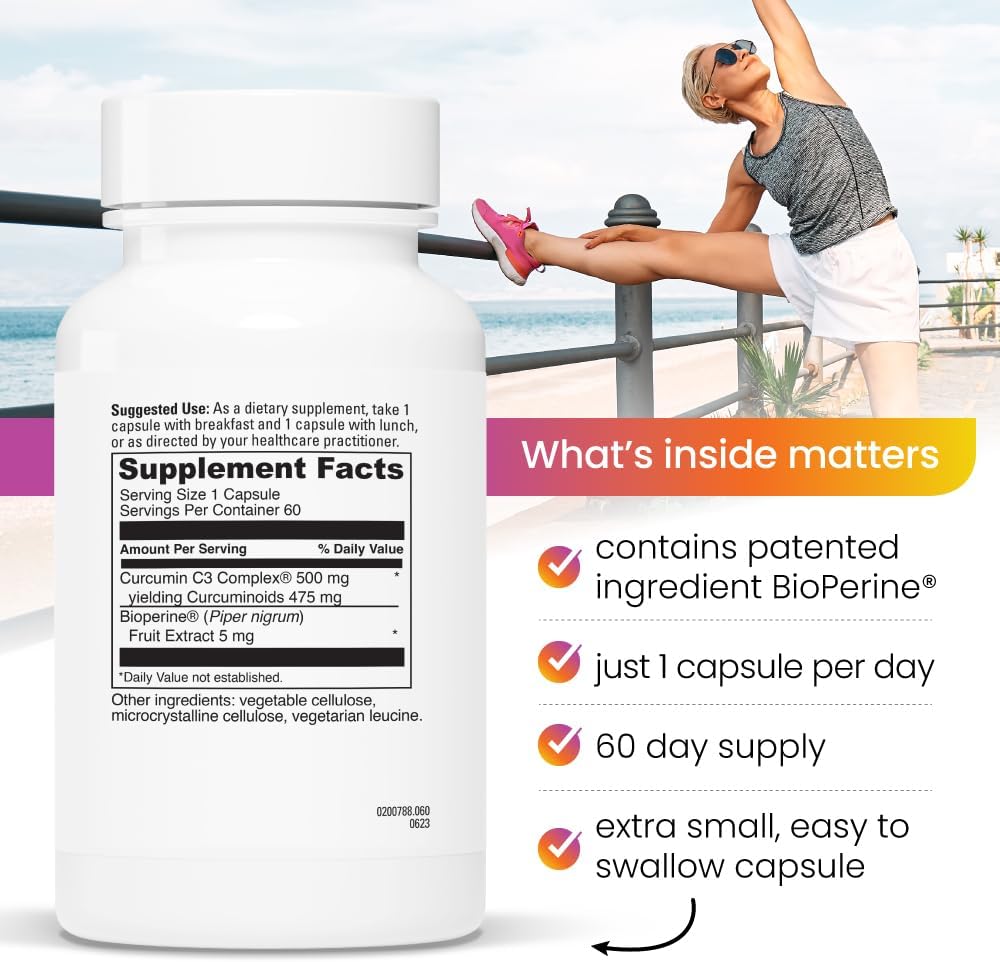 Turmeric Curcumin Supplement with BioPerine for Joint Health - 60 Servings, 500mg Capsules, 475mg Curcuminoids - Promotes Liver Function & Digestion