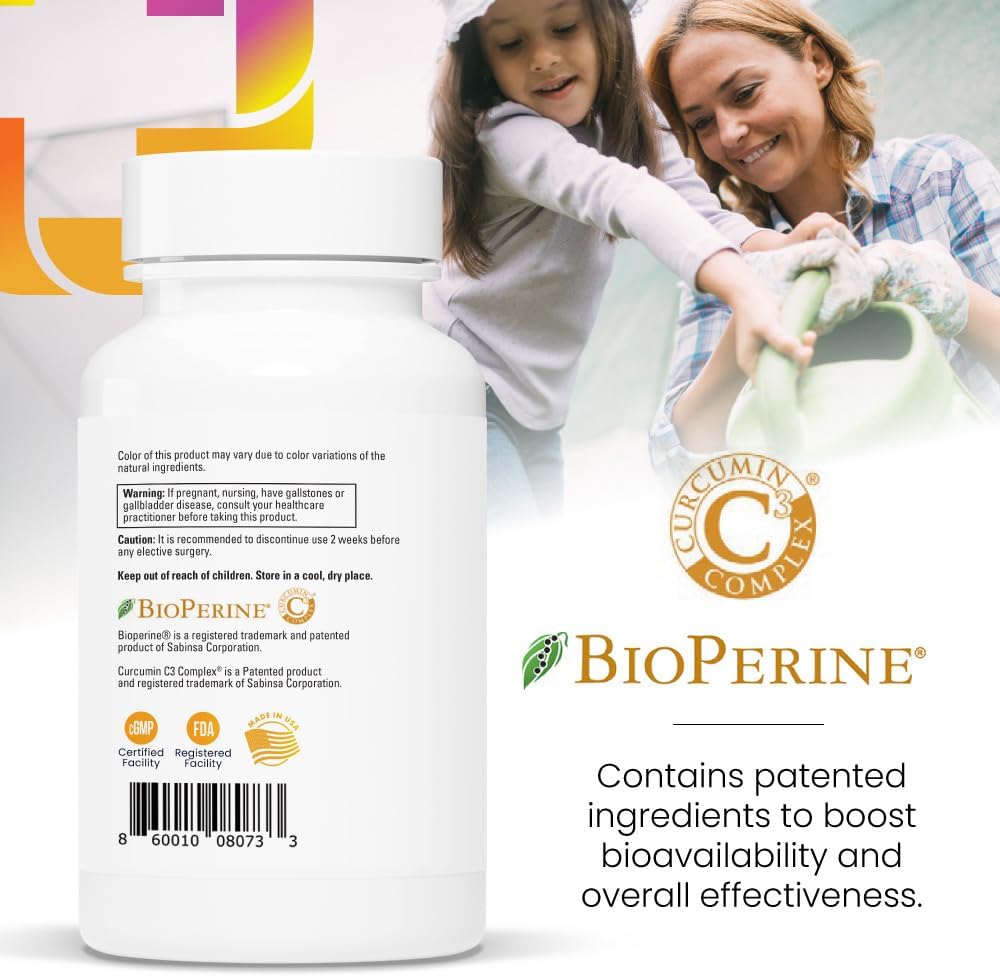 Turmeric Curcumin Supplement with BioPerine for Joint Health - 60 Servings, 500mg Capsules, 475mg Curcuminoids - Promotes Liver Function & Digestion