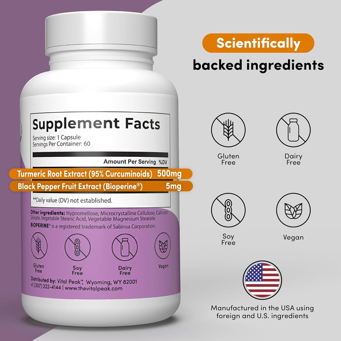 Turmeric Curcumin Supplement with Black Pepper - 95% Curcuminoids Extract - 500mg - 60 Capsules
