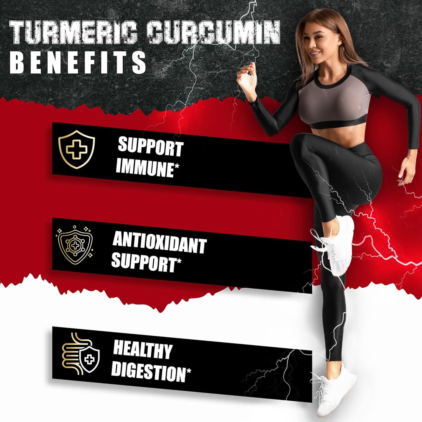 Turmeric Curcumin Supplement with Ginger, Apple Cider Vinegar, Black Pepper - 90 Capsules - 3 Month Supply