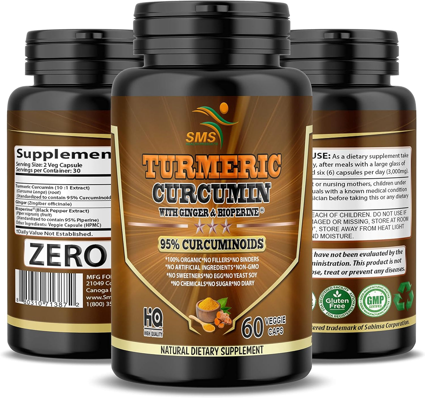 Turmeric Curcumin Supplement with Ginger & BioPerine for Joint Support - 60 Veggie Capsules by SMSHEALTHPRODUCTS