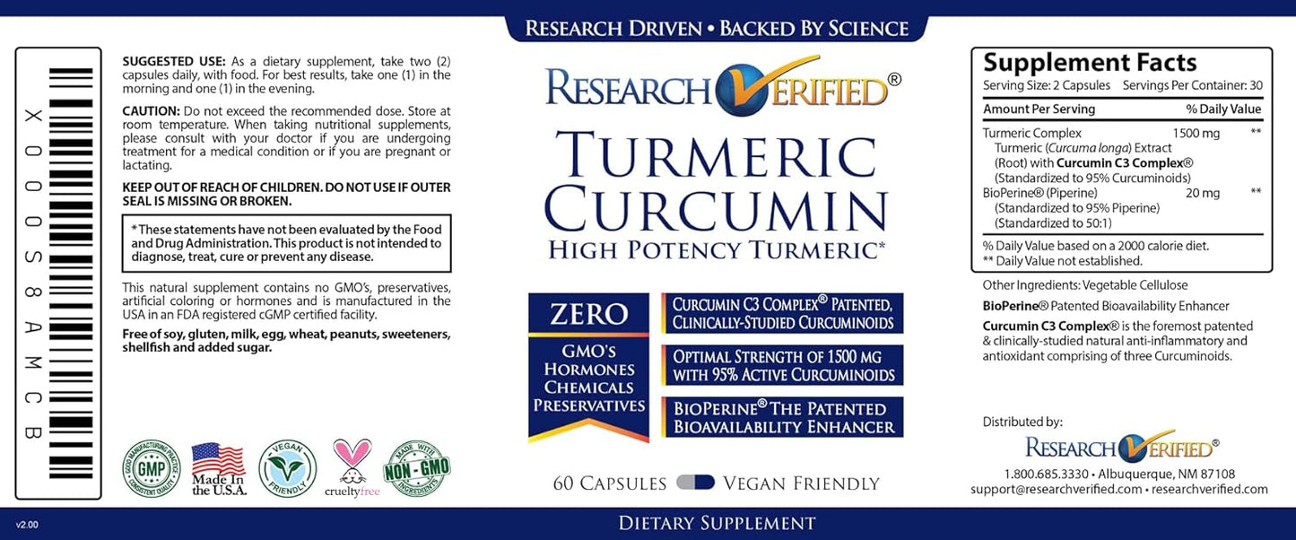 Turmeric Curcumin with BioPerine - Mood Enhancement, Antioxidant Support, Immune System Defense - 60 Capsules - USA Made