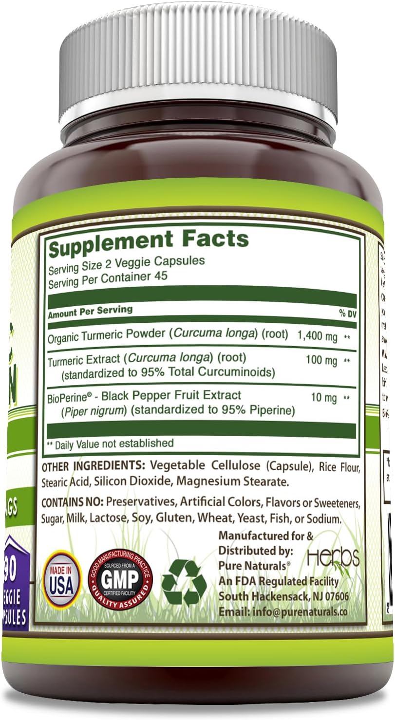 Turmeric Curcumin with Bioperine 2250 mg Per Serving | Non-GMO Veggie Capsules | Gluten Free | Made in USA - 90 Count