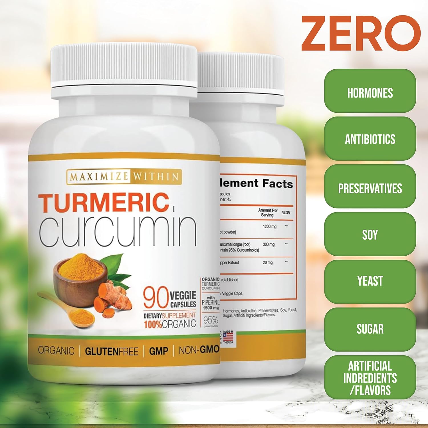 Turmeric Curcumin with Piperine 1500mg - 90 Count for Maximum Benefits