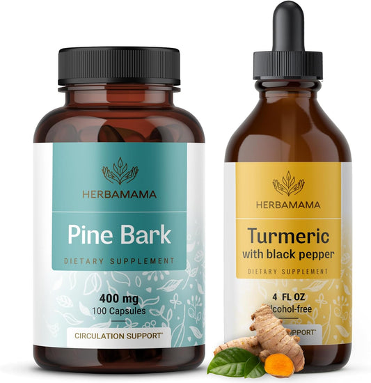 Turmeric Extract and Pine Bark Kit - French Maritime Capsules & Tincture Bundle - Vegan, Non-GMO - 2 Pack, 400mg Capsules, 2 fl oz Tincture