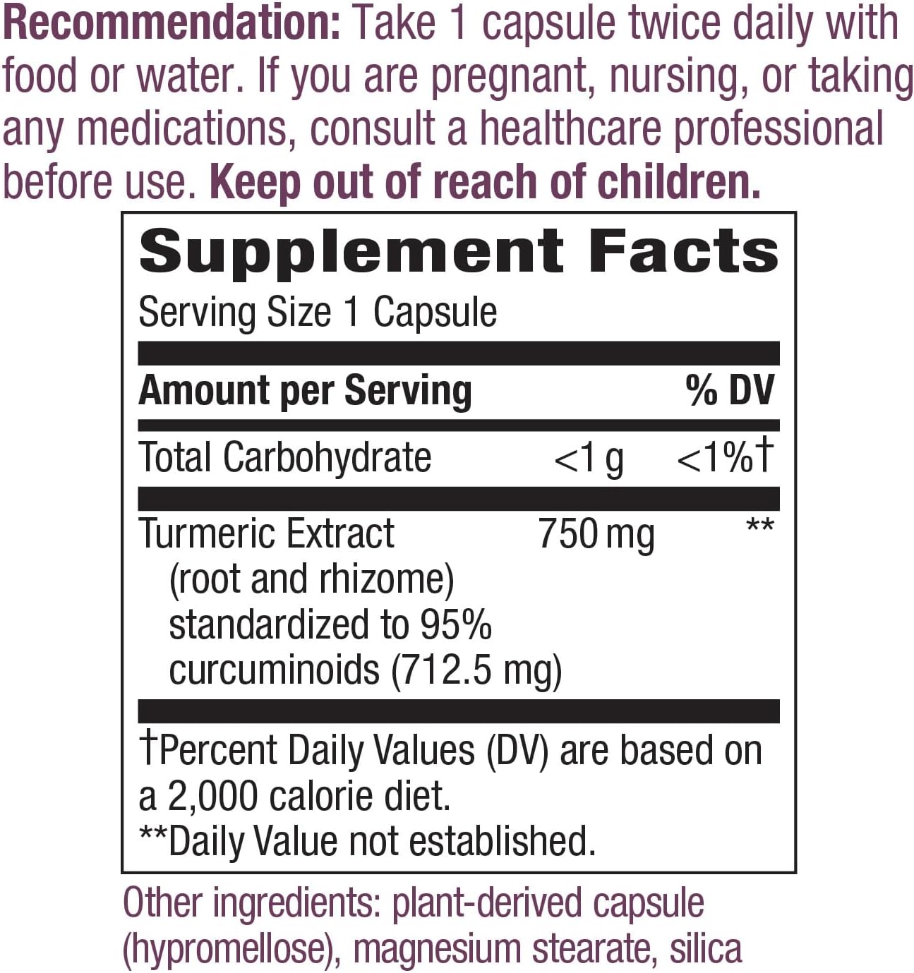 Turmeric Extract Capsules - 750mg Max Potency, 95% Curcuminoids, 60 Vegan Capsules by Nature's Way