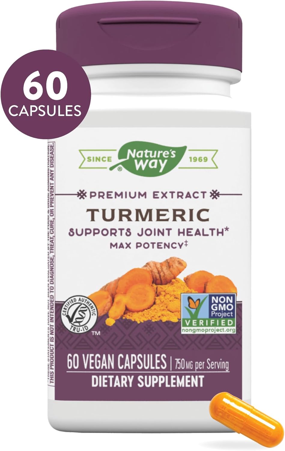 Turmeric Extract Capsules - 750mg Max Potency, 95% Curcuminoids, 60 Vegan Capsules by Nature's Way