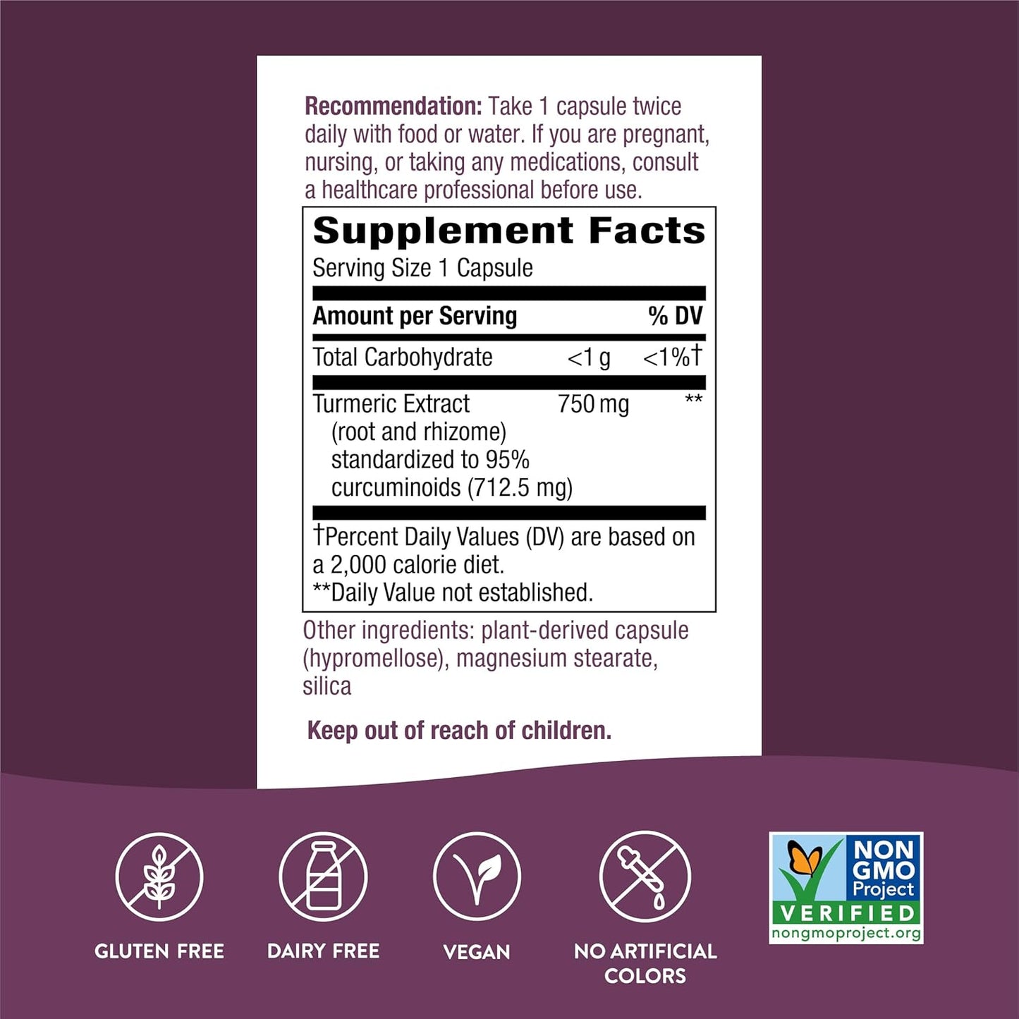 Turmeric Extract Capsules - 750mg Max Potency, 95% Curcuminoids, 60 Vegan Capsules by Nature's Way