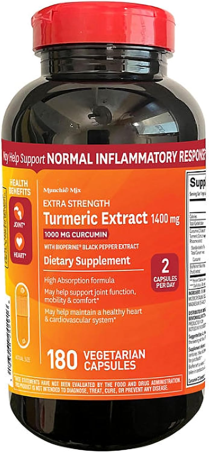 Turmeric Extract Capsules for Strength and Energy Boost (180 ct., 1400 mg.) - Vegetarian Formula