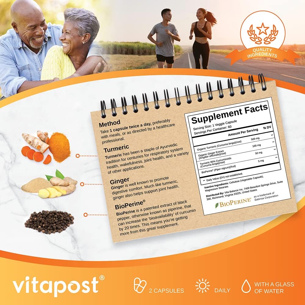 Turmeric & Ginger Capsules with BioPerine for Joint Health and Immune Support