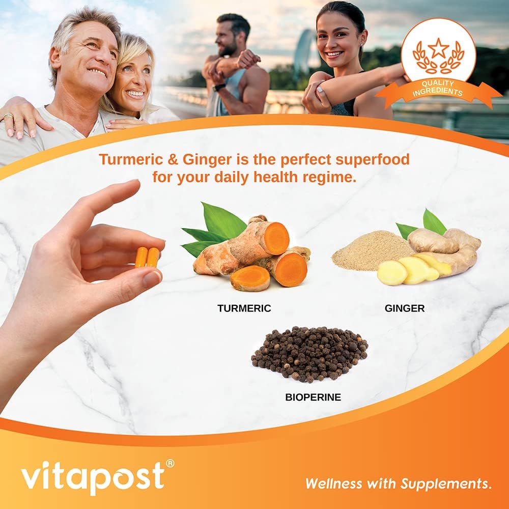 Turmeric & Ginger Capsules with BioPerine for Joint Health and Immune Support