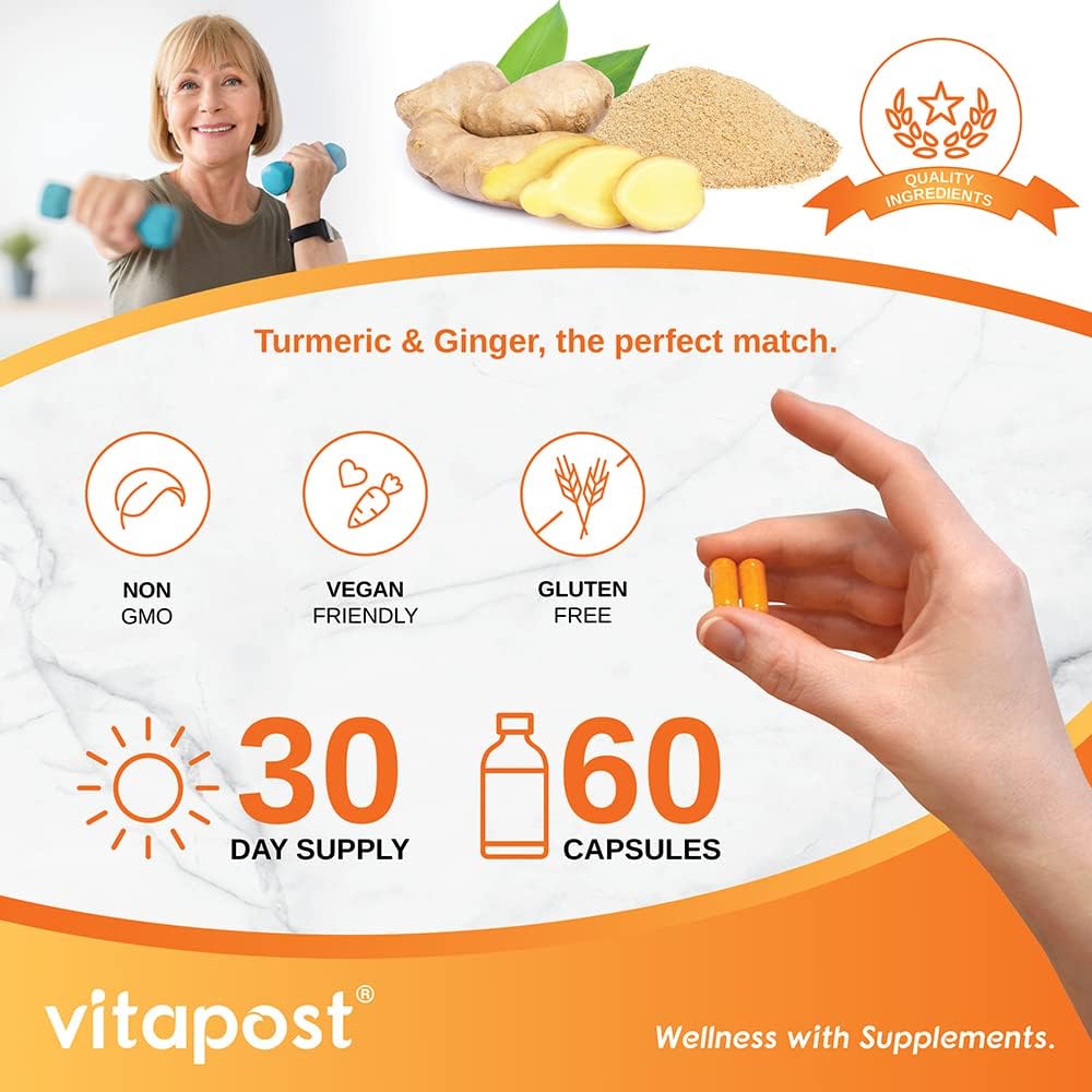 Turmeric & Ginger Capsules with BioPerine for Joint Health and Immune Support