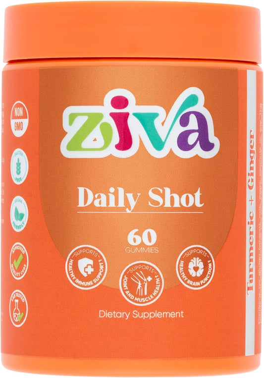 Turmeric & Ginger Daily Shot Gummies - Joint Health Supplement - 60 Gummies for Curcumin Boost