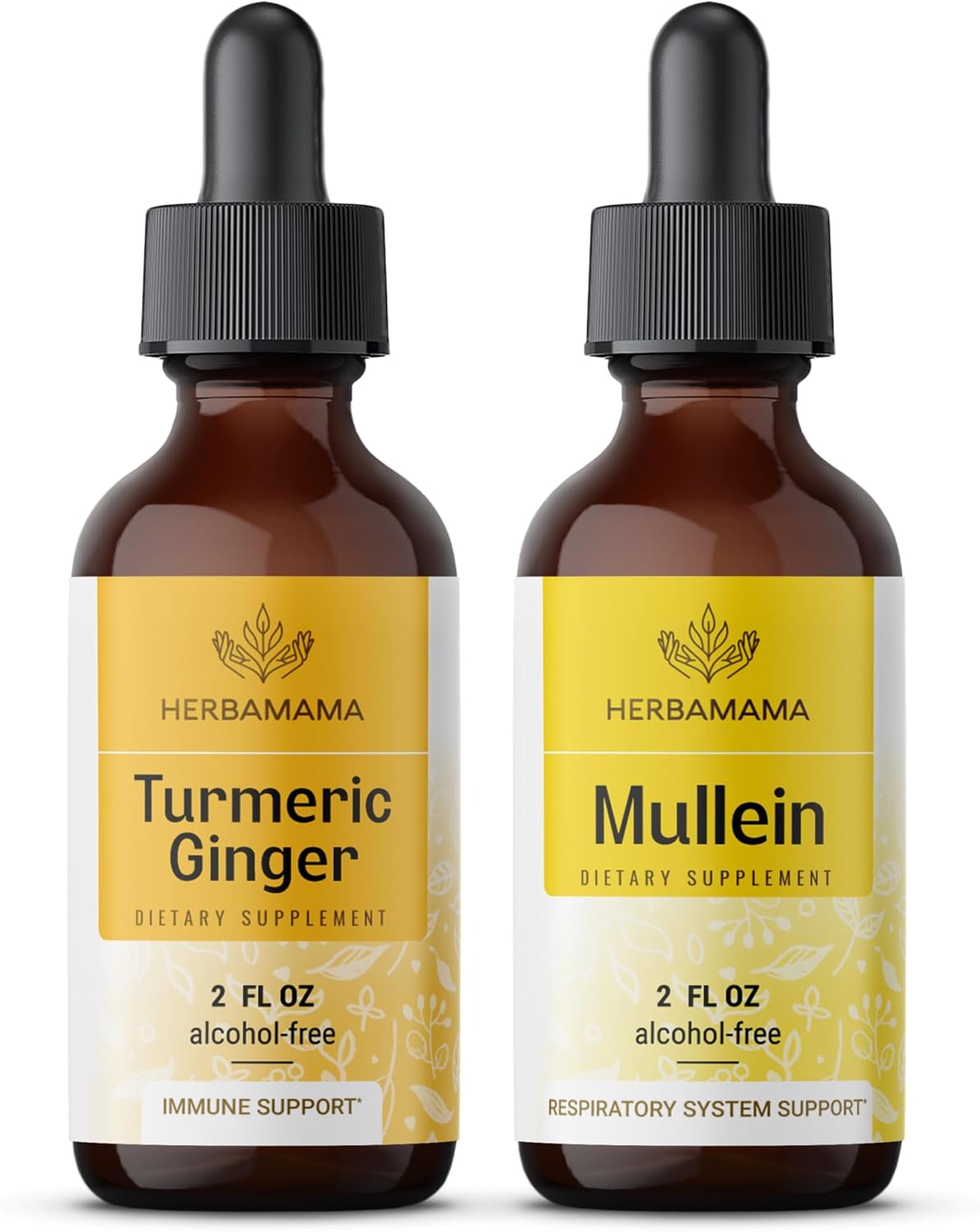Turmeric Ginger Extract and Mullein Leaf Tincture Liquid Drops Bundle - 2 fl oz Vegan Non-GMO Sugar & Alcohol-Free - HERBAMAMA 2 Pack