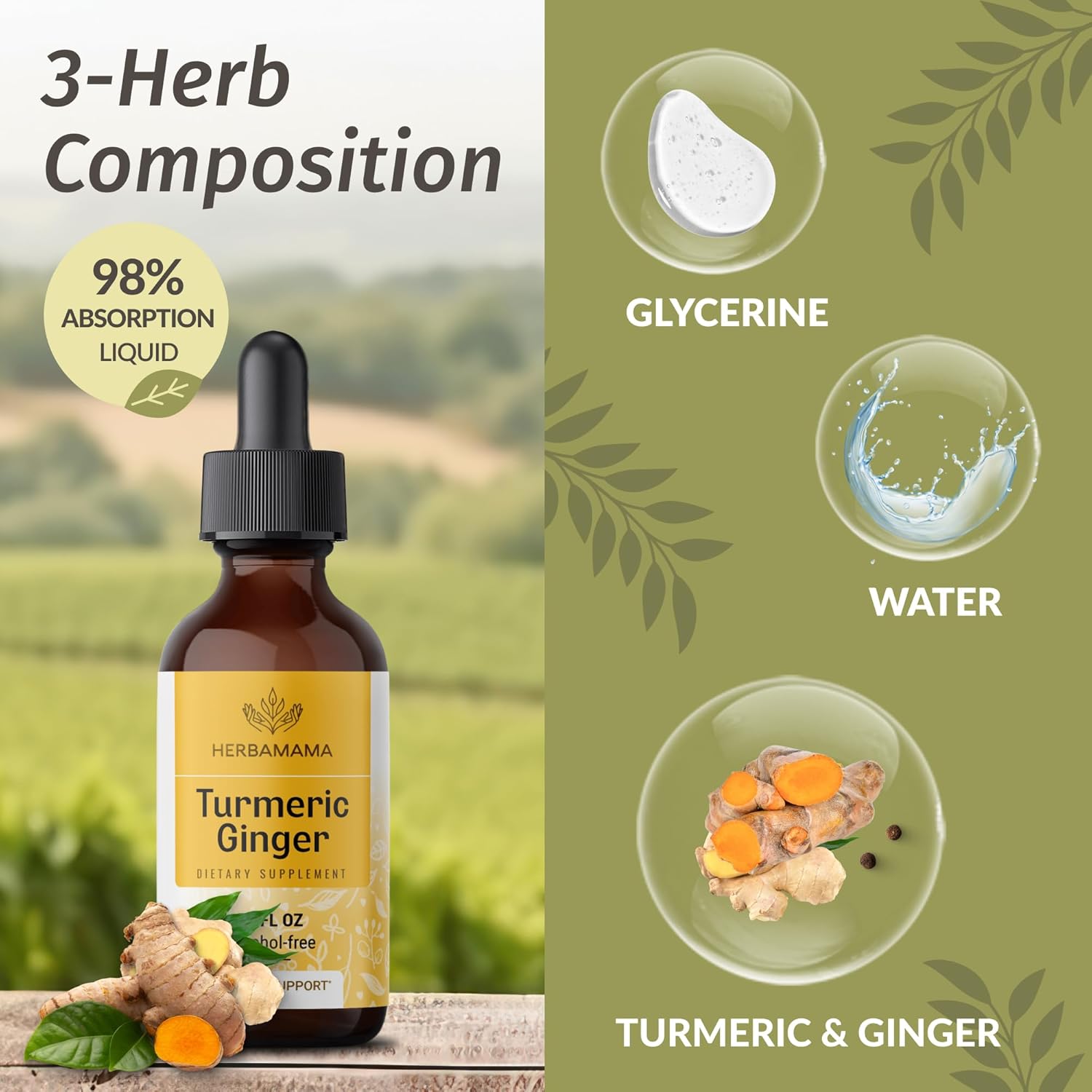 Turmeric Ginger Extract and Mullein Leaf Tincture Liquid Drops Bundle - 2 fl oz Vegan Non-GMO Sugar & Alcohol-Free - HERBAMAMA 2 Pack