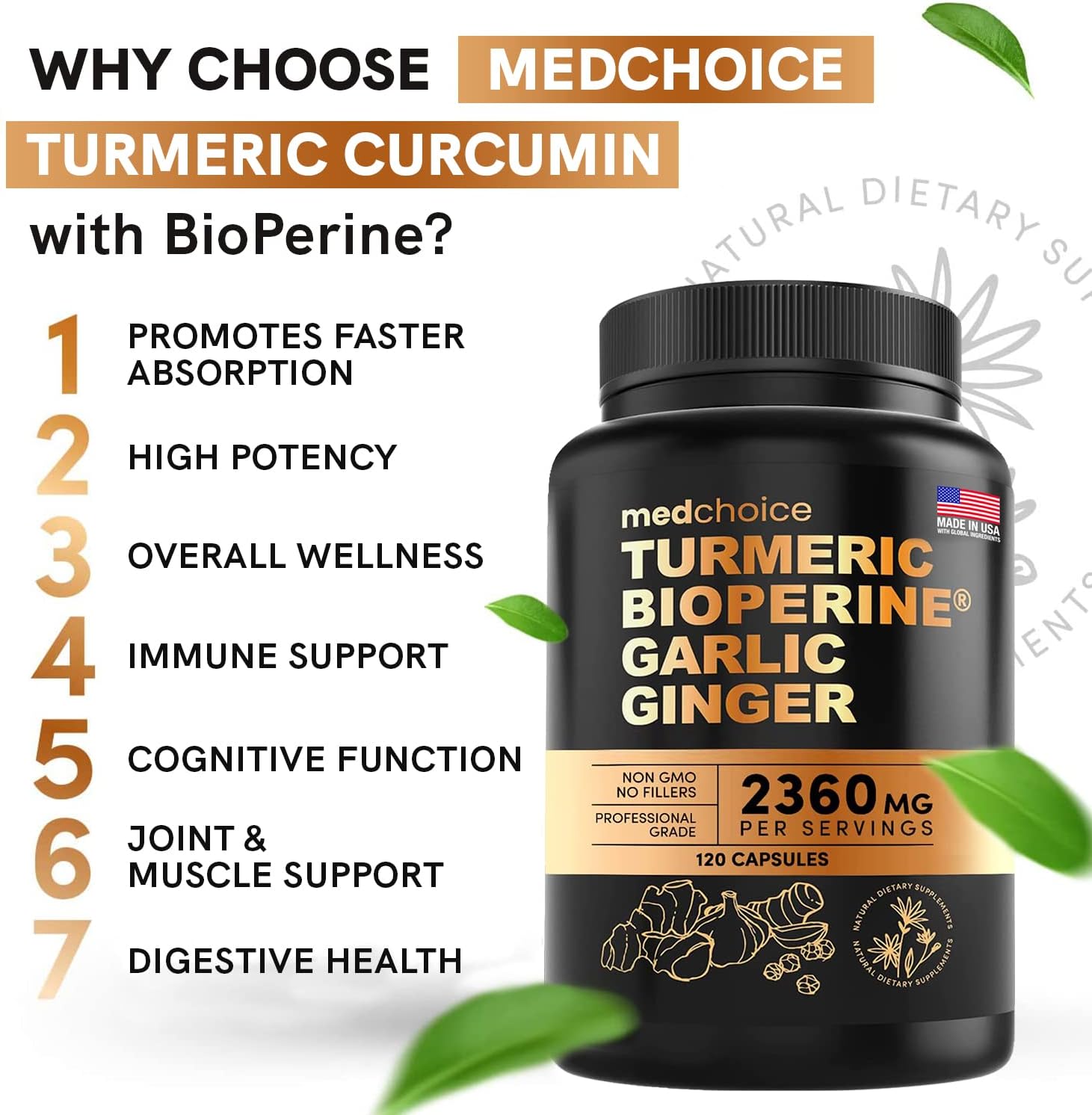 Turmeric & Ginger + Nootropic Brain Supplement Bundle (300ct) - Joint, Digestion, Brain & Mood Support - Vegan, Non-GMO