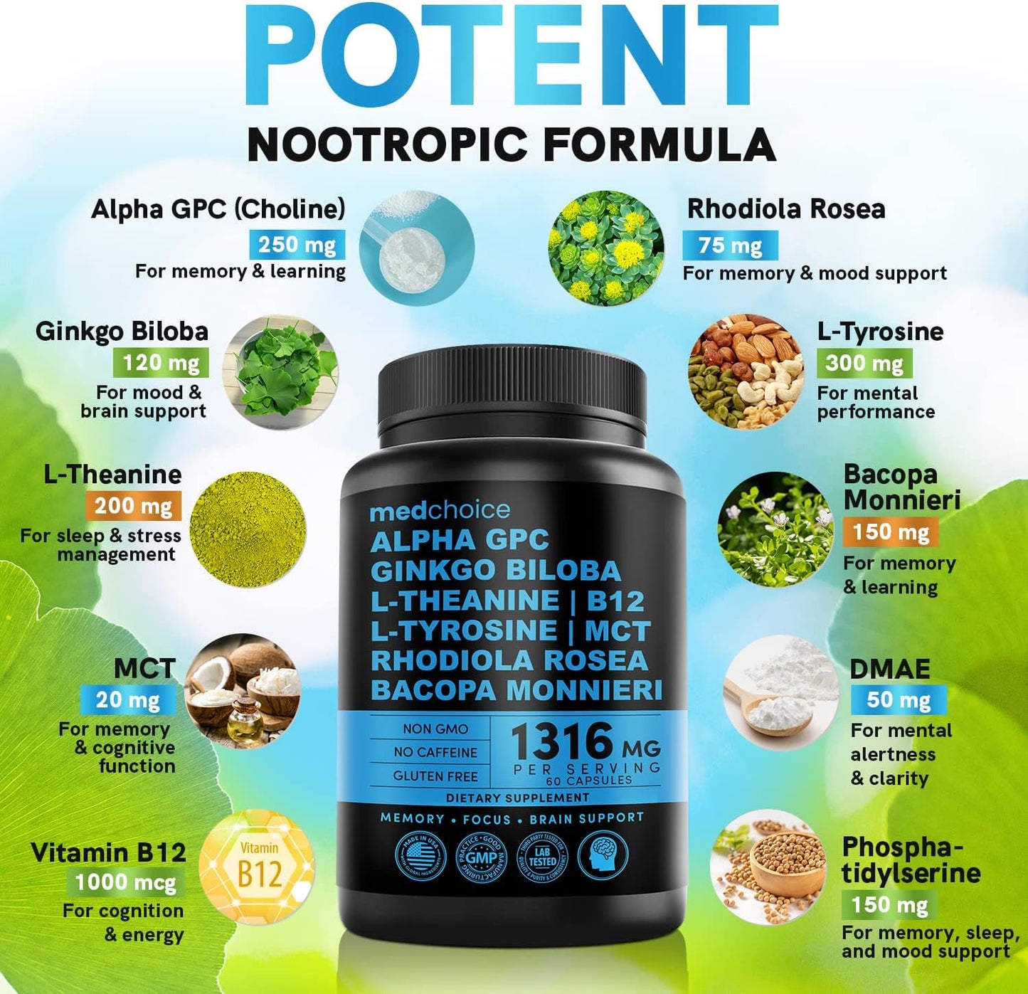 Turmeric & Ginger + Nootropic Brain Supplement Bundle - Joint, Digestion, Brain, & Mood Support - Vegan, Non-GMO, Gluten-Free - 360ct