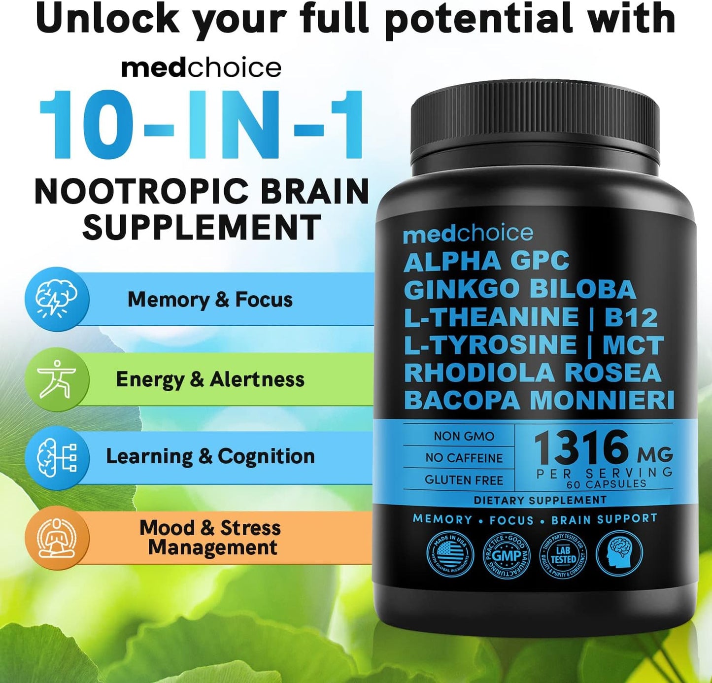 Turmeric & Ginger + Nootropic Brain Supplement Bundle - Joint, Digestion, Brain, & Mood Support - Vegan, Non-GMO, Gluten-Free - 360ct
