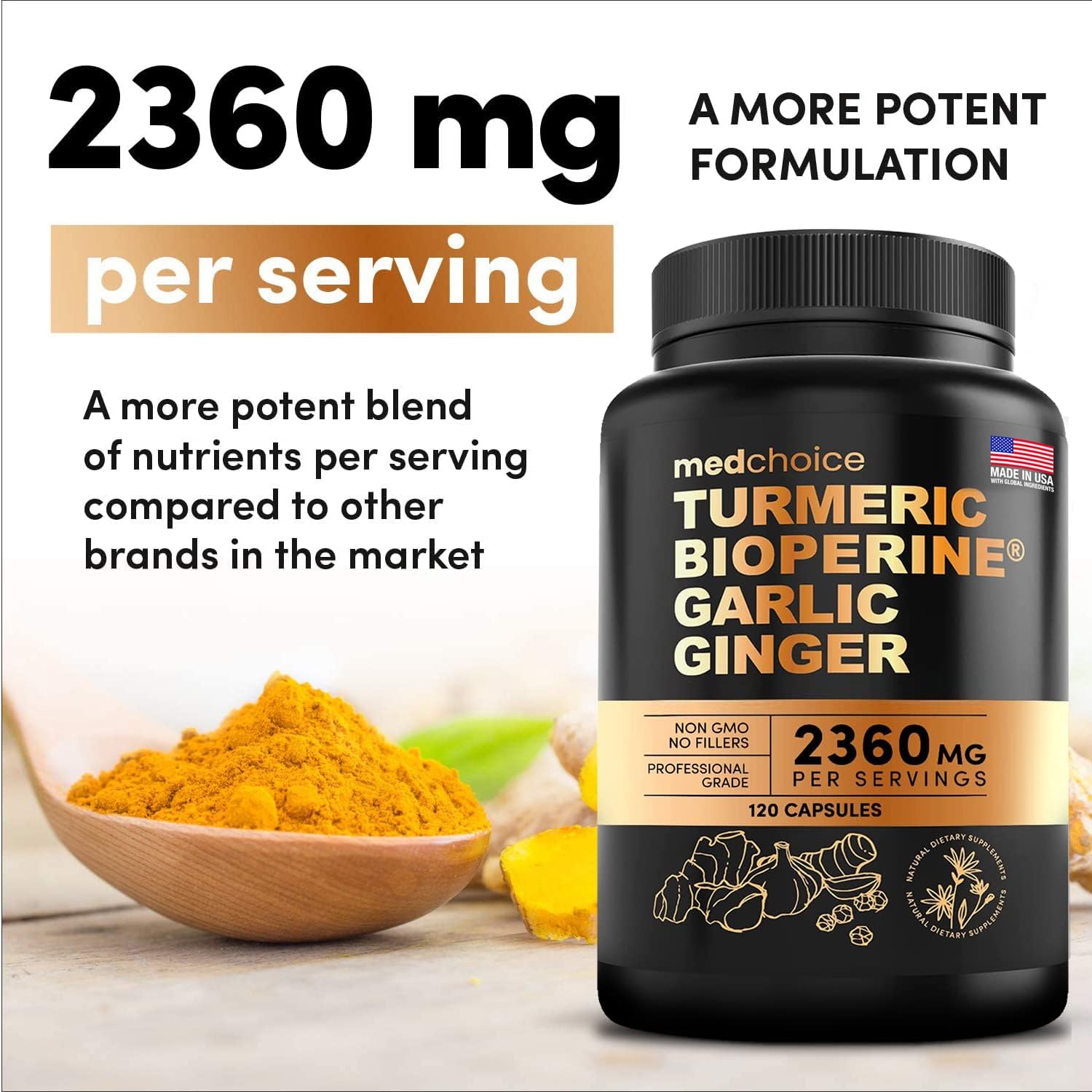 Turmeric & Ginger + Nootropic Brain Supplement Bundle - Joint, Digestion, Brain, & Mood Support - Vegan, Non-GMO, Gluten-Free - 360ct