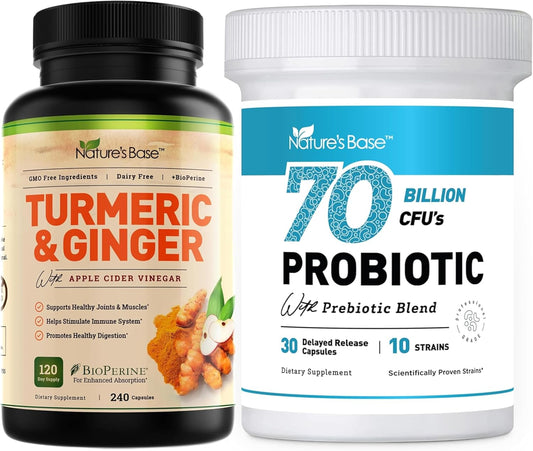 Turmeric & Ginger with Probiotics: 240 ct + 70 Billion CFU - Natural Supplement
