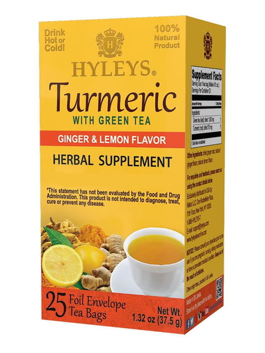 Turmeric Green Tea with Ginger and Lemon Flavor - 150 Tea Bags (6 Pack) by Hyleys