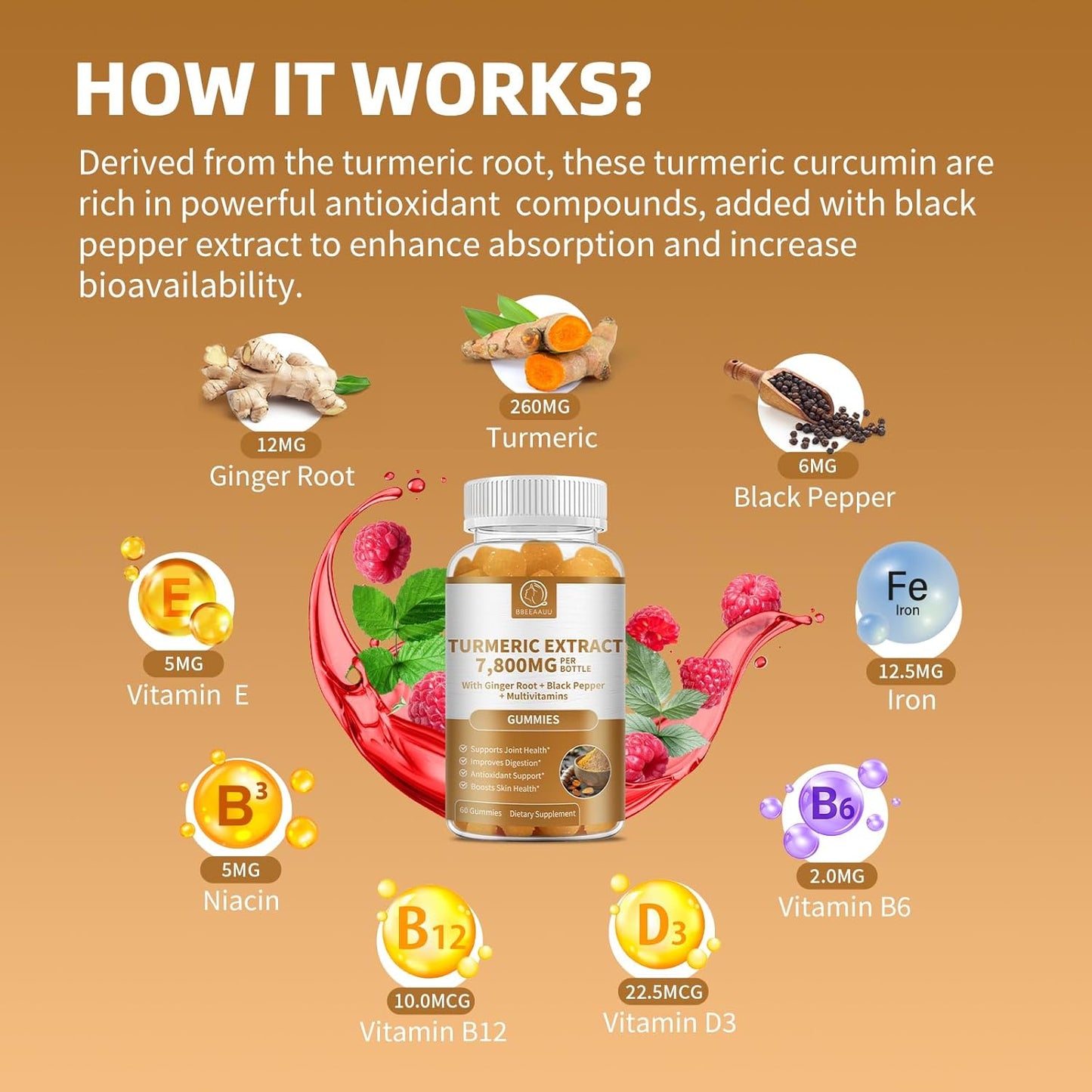 Turmeric Gummies with TMG Liquid Drops for Joint Support and Overall Wellness