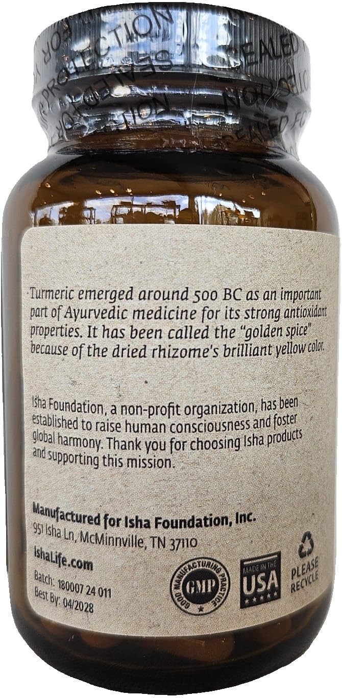 Turmeric Herbal Supplement 990mg - 90 Vegetarian Capsules, Non-GMO, Gluten Free by ISHA