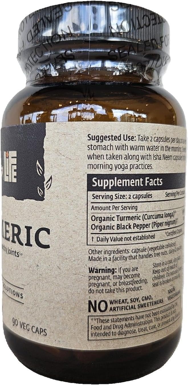 Turmeric Herbal Supplement 990mg - 90 Vegetarian Capsules, Non-GMO, Gluten Free by ISHA