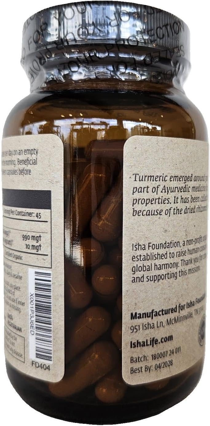 Turmeric Herbal Supplement 990mg - 90 Vegetarian Capsules, Non-GMO, Gluten Free by ISHA
