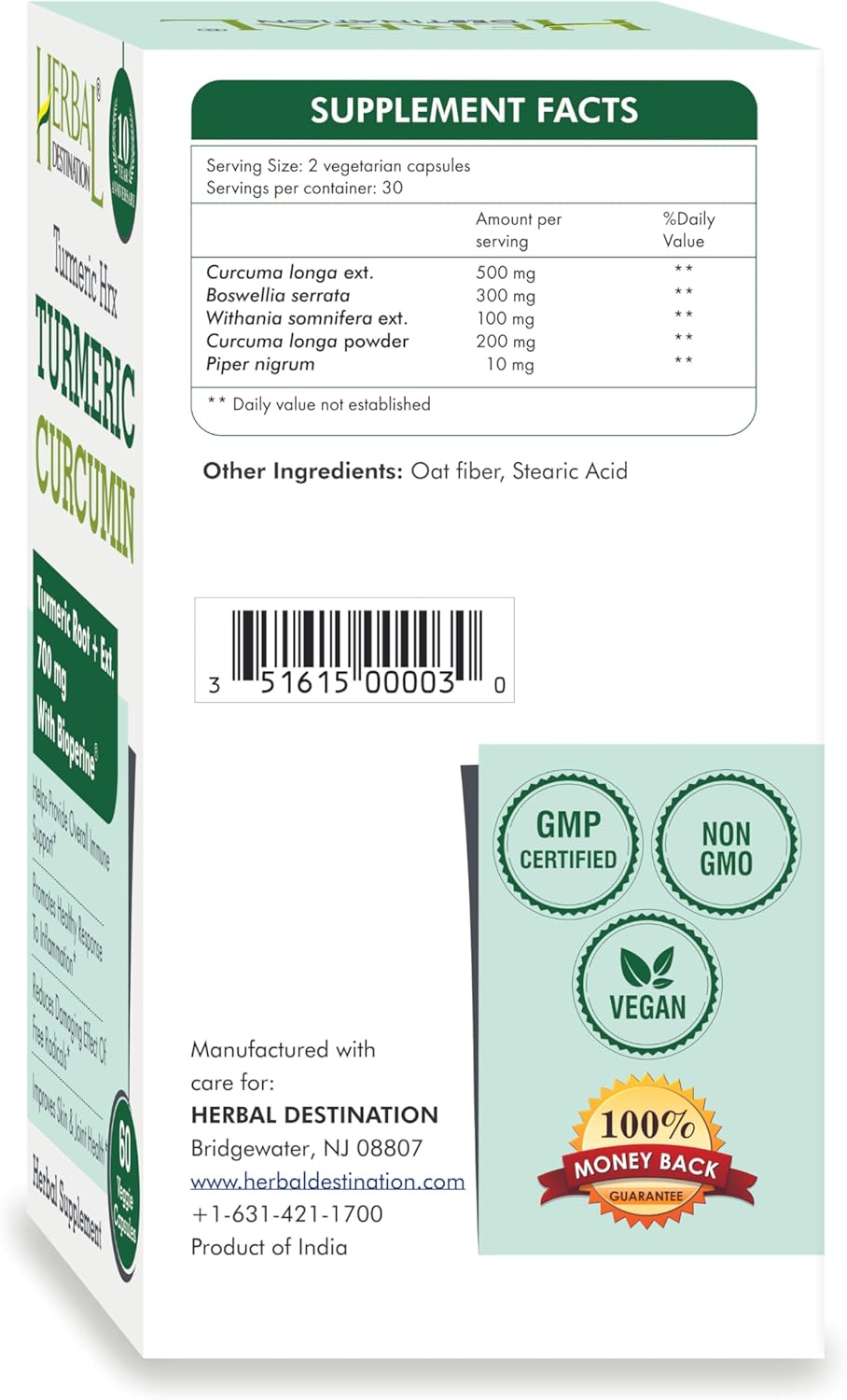 Turmeric HRX Supplement for Immune Support, Metabolism Boost, Joint Health - 60 Capsules