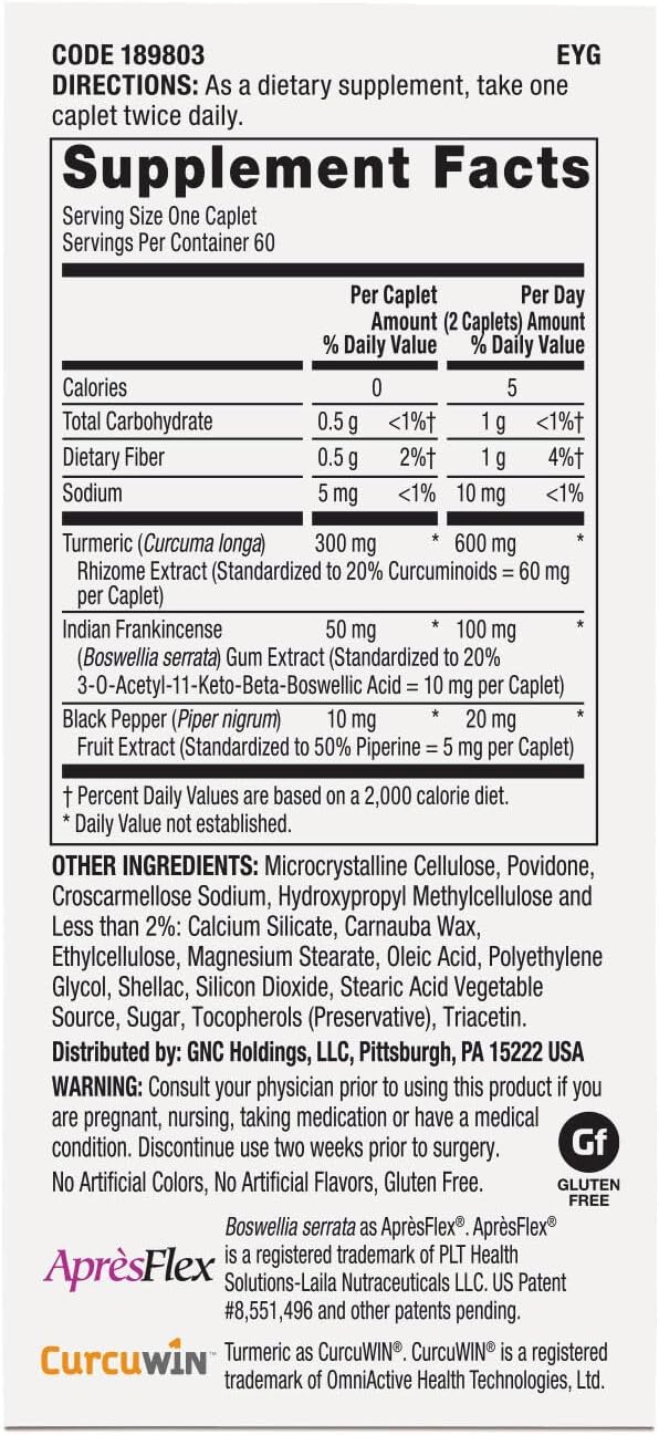 Turmeric Joint Support Caplets | Enhances Joint Comfort, Mobility, and Flexibility | 60 Count