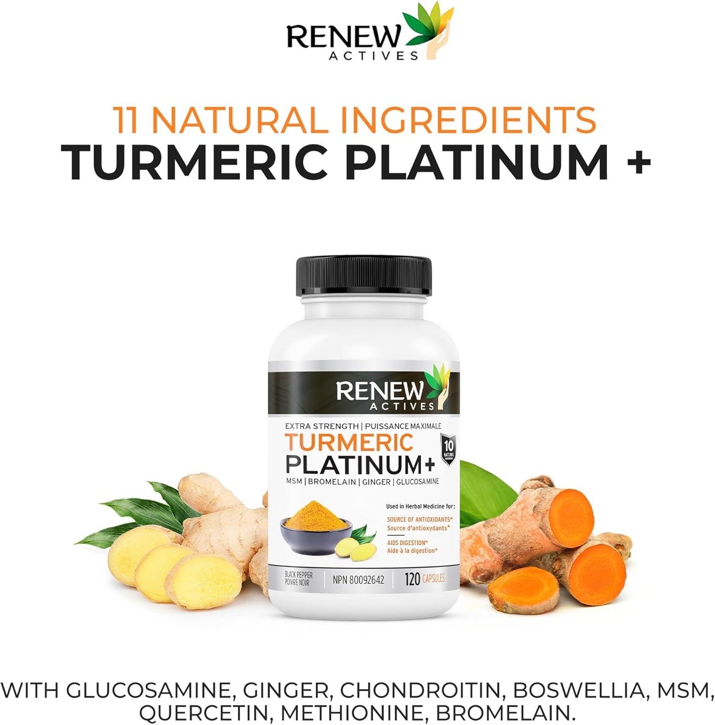 Turmeric Platinum Capsules with Black Pepper & Ginger - Antioxidant, Liver Support, Digestive Health - Reduce Inflammation, Boost Immunity - 120ct