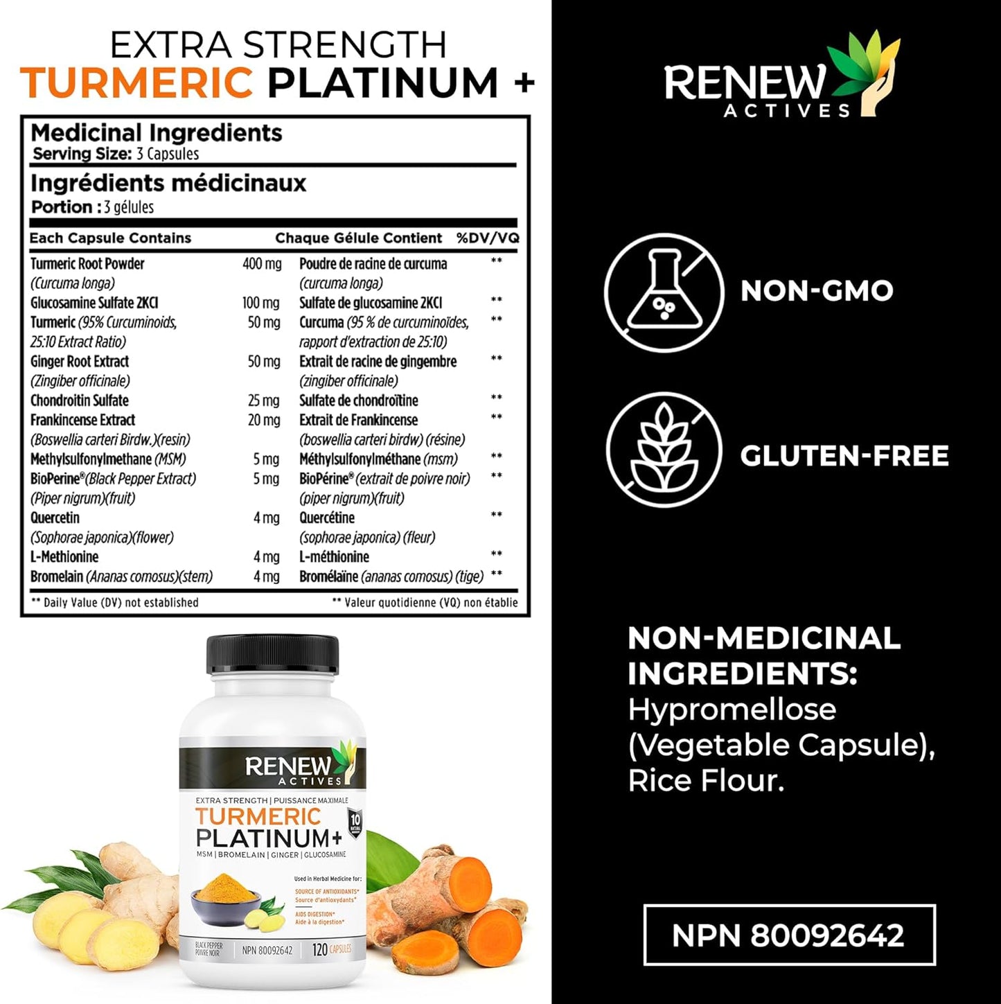 Turmeric Platinum Capsules with Black Pepper & Ginger - Antioxidant, Liver Support, Digestive Health - Reduce Inflammation, Boost Immunity - 120ct