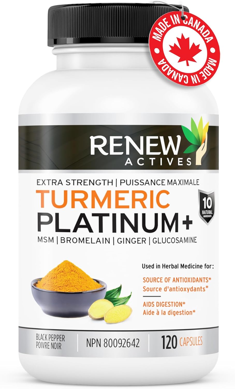 Turmeric Platinum Capsules with Black Pepper & Ginger - Antioxidant, Liver Support, Digestive Health - Reduce Inflammation, Boost Immunity - 120ct