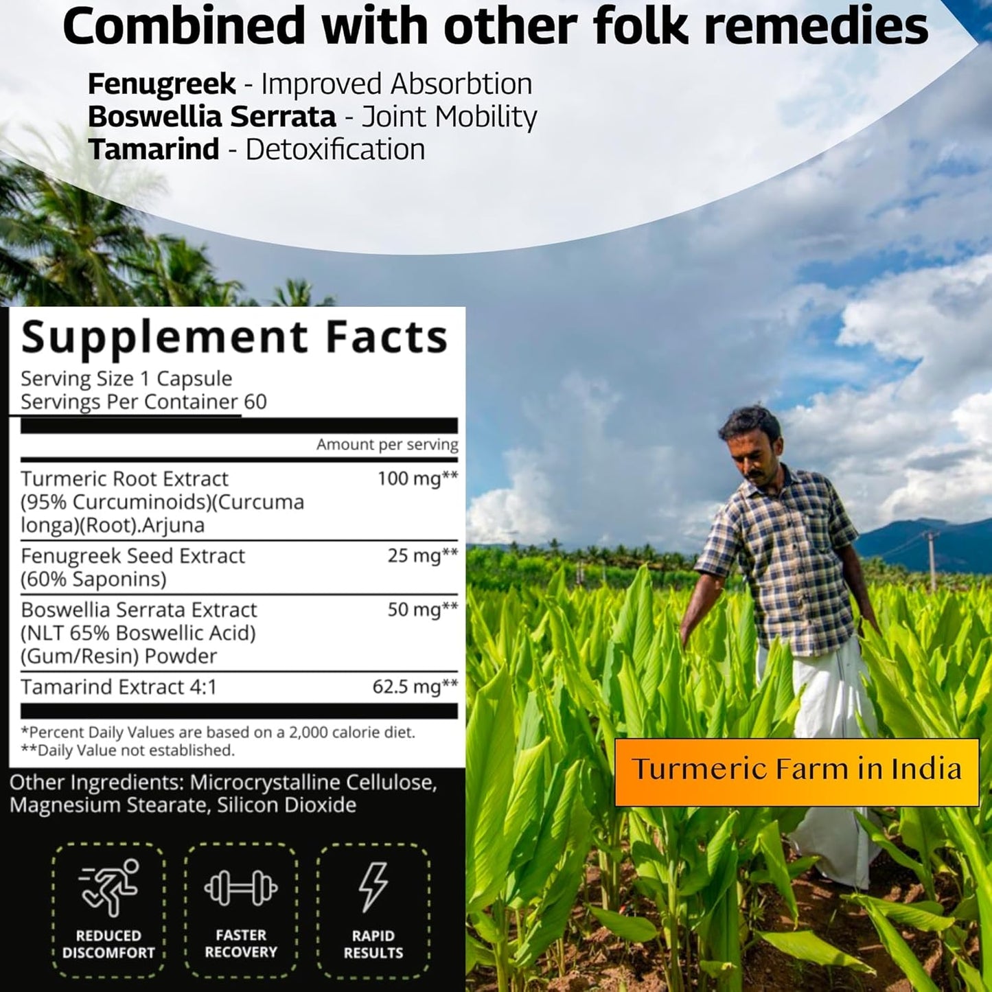 Turmeric, Tamarind, Boswellia, Fenugreek Joint Support Supplement | 60-Day Supply | Dietary Supplement