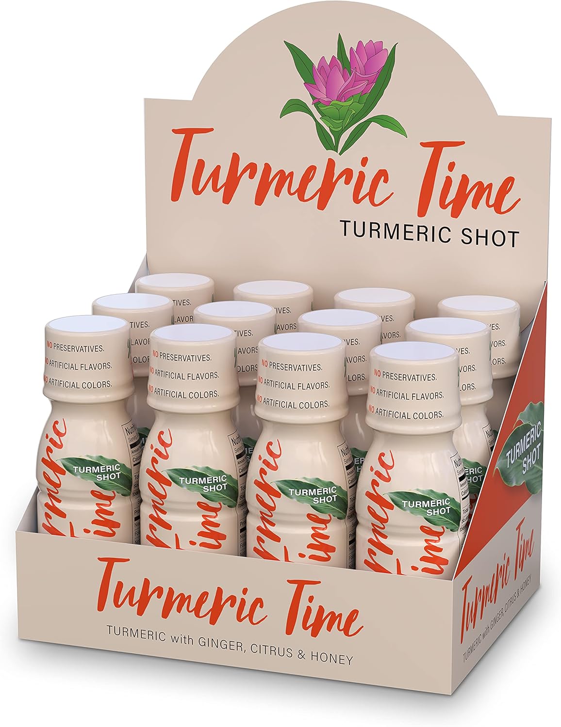 Turmeric Time Shots - Turmeric with Ginger, Citrus, Honey & B Vitamins | Non-GMO | No Preservatives or Artificial Ingredients | Liquid Turmeric (12 Pack)
