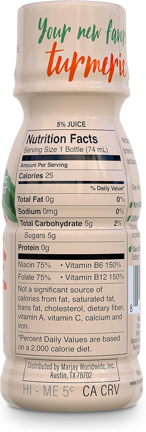 Turmeric Time Shots - Turmeric with Ginger, Citrus, Honey & B Vitamins | Non-GMO | No Preservatives or Artificial Ingredients | Liquid Turmeric (12 Pack)