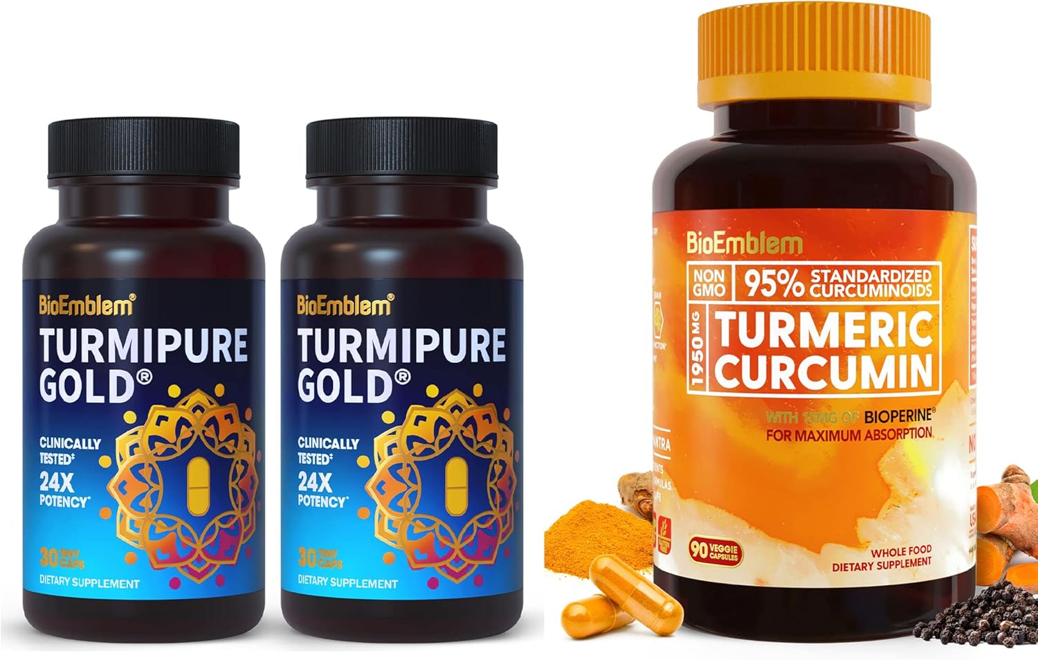 TurmiPure Turmeric Curcumin Supplement with BioPerine by BioEmblem: Clinically Studied for Optimal Absorption