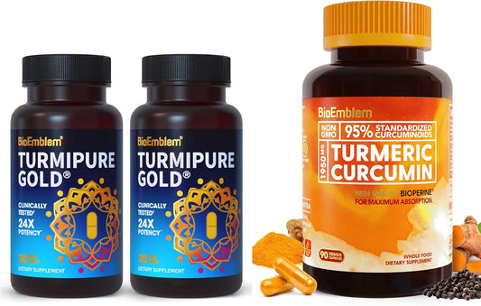 TurmiPure Turmeric Curcumin Supplement with BioPerine by BioEmblem: Clinically Studied for Optimal Absorption
