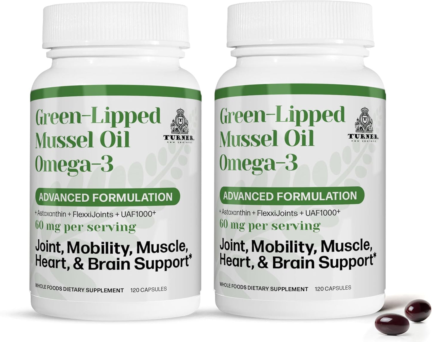 TURNER New Zealand Green Lipped Mussel Oil with UAF1000+ Antioxidant, 53x Potency for Joint Comfort, 120 Softgels