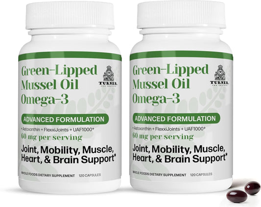 TURNER New Zealand Green Lipped Mussel Oil with UAF1000+ Antioxidant, 53x Potency for Joint Comfort, 120 Softgels