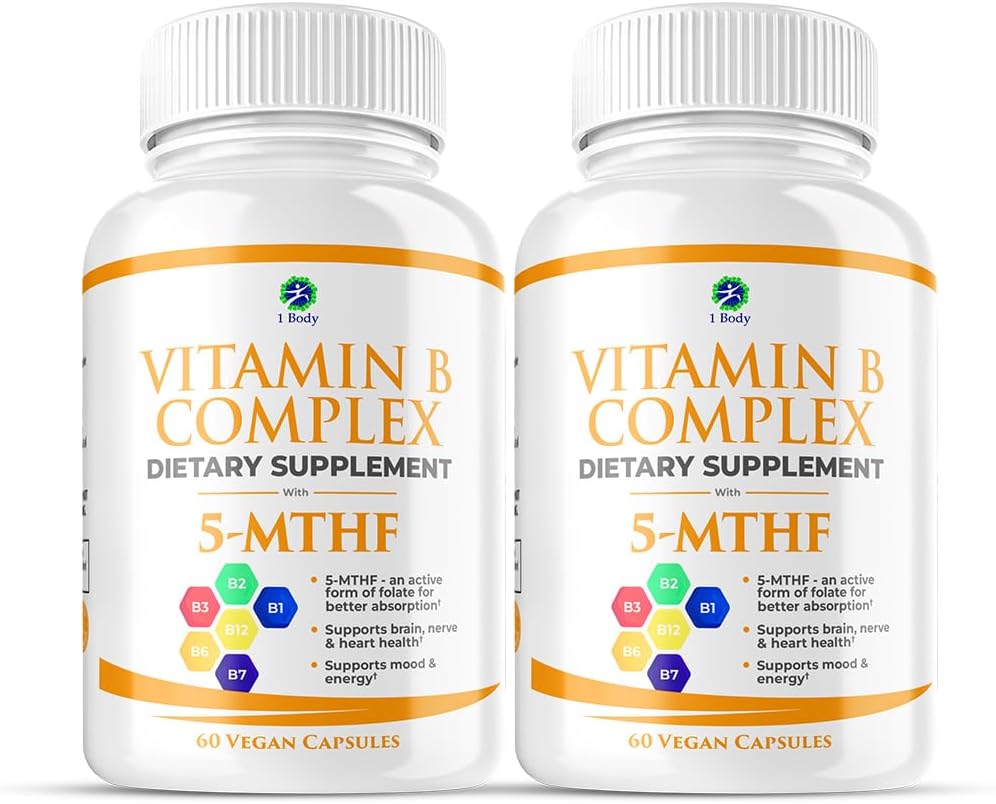 Twin Pack Vitamin B Complex with 5-MTHF Folate, B1, B2, B5, B6, Methyl B12, Niacin, Biotin - 60 Capsules x 2 - BoostGo Australia