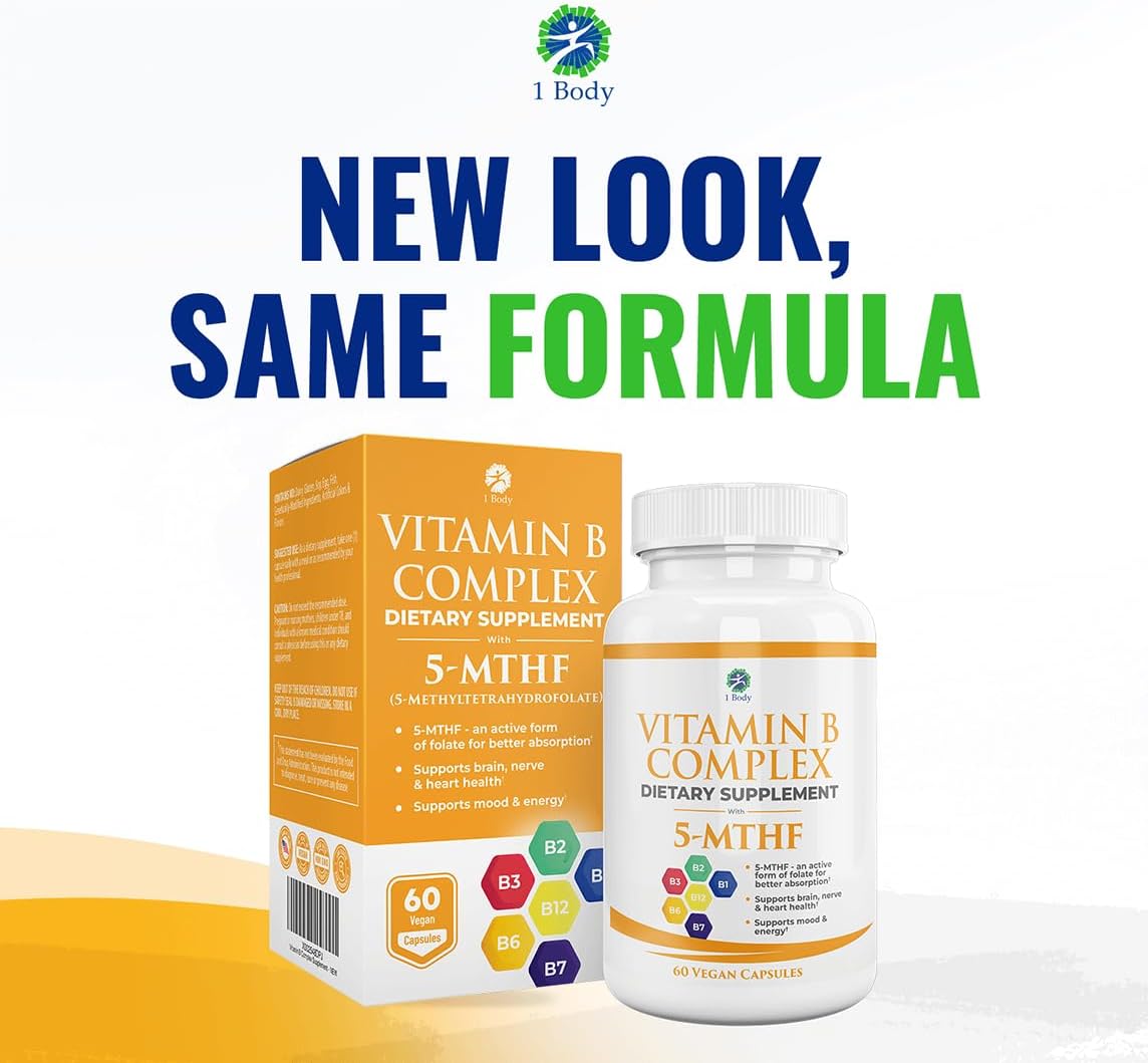 Twin Pack Vitamin B Complex with 5-MTHF Folate, B1, B2, B5, B6, Methyl B12, Niacin, Biotin - 60 Capsules x 2 - BoostGo Australia