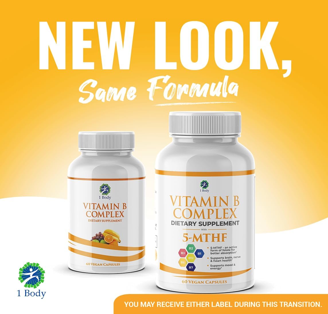 Twin Pack Vitamin B Complex with 5-MTHF Folate, B1, B2, B5, B6, Methyl B12, Niacin, Biotin - 60 Capsules x 2 - BoostGo Australia